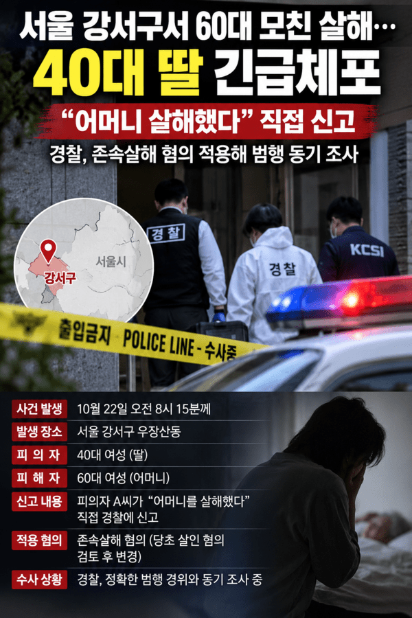 제가 어머니 죽였어요” 강서구서 60대 친모 살해한 40대 딸 긴급체포 < 사회 < 기사본문 - 뉴스에듀신문